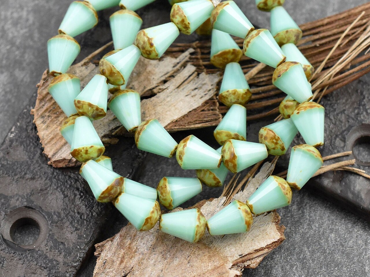 15 6x8mm Mint Turquoise Silk Picasso Vertical Teardrop Beads